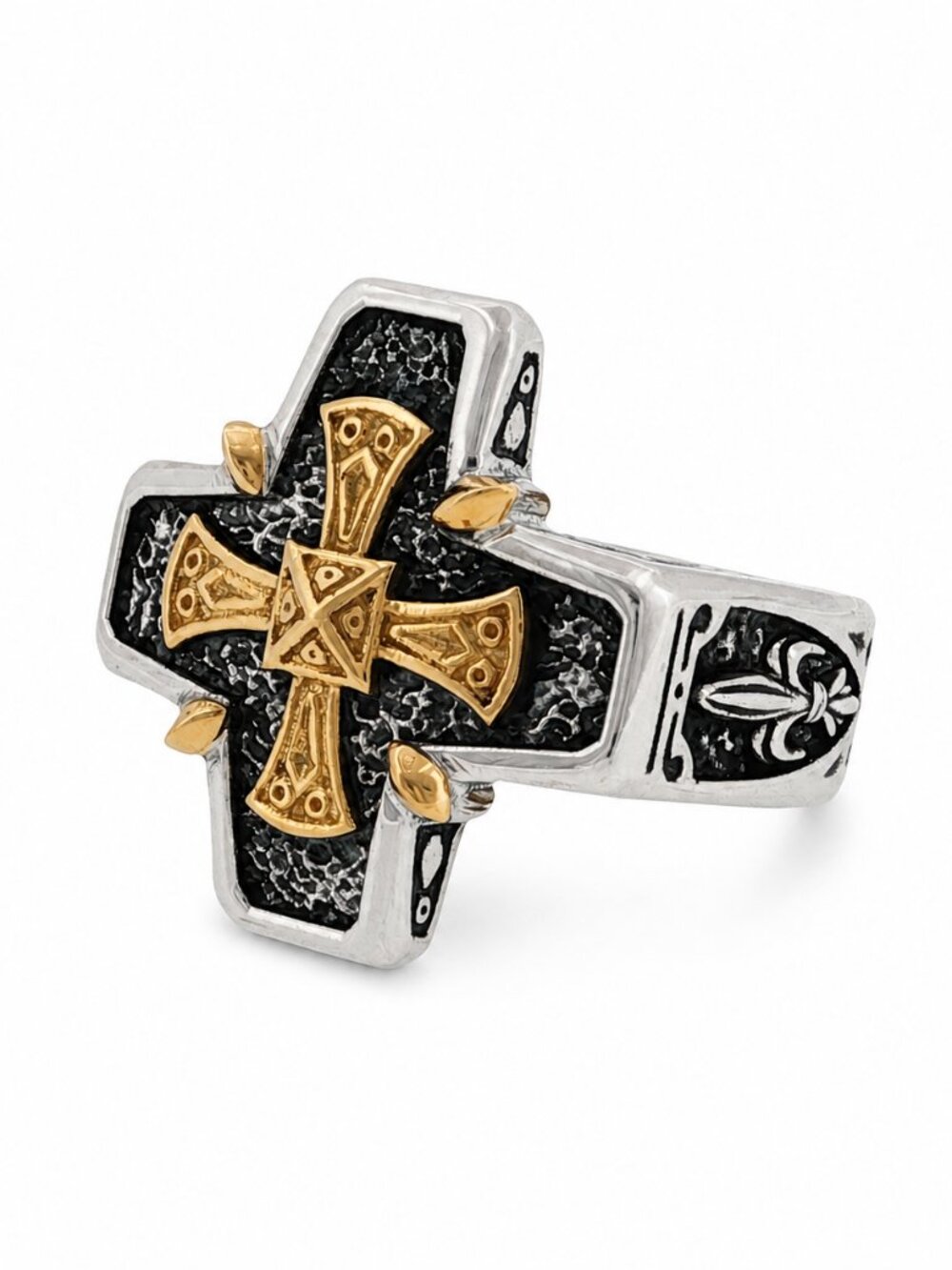 KONSTANTINO 925 Sterling Silver & 18K Gold Starvros Cross Ring Size 10